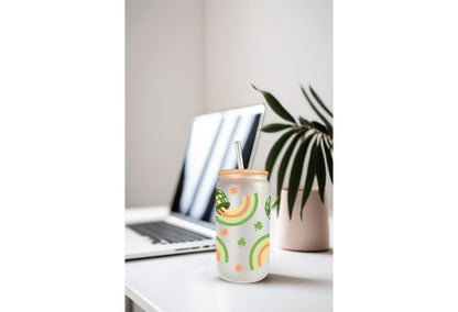 UVDTF Wrap Shamrock Rainbow Pot of Gold 16oz Can Glass Mug Tumbler, Ready to apply, Permanent Waterproof Adhesive