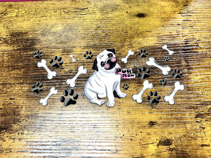 UVDTF Wrap Pug Mom 16oz Can Glass Mug Tumbler, Dog Mom Wrap, Ready to apply, Permanent Waterproof Adhesive