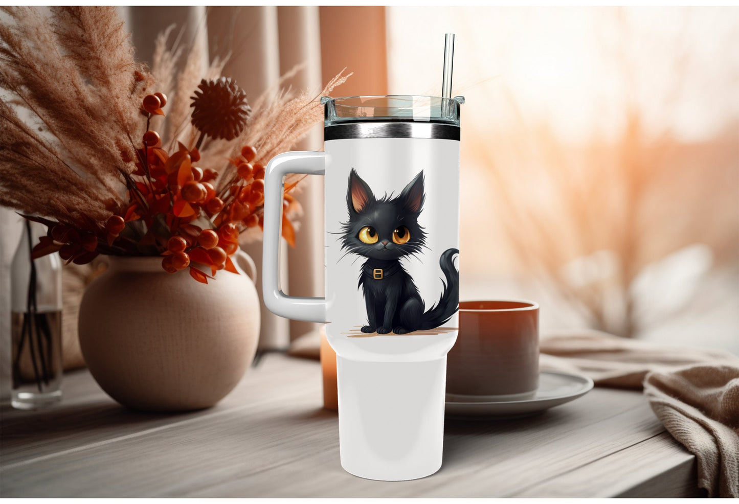 UVDTF Wrap Witch Black Cat 16oz Can Glass Mug Tumbler, Halloween wrap, Double Sided Print Option, Ready to Apply, Permanent Waterproof Adhesive