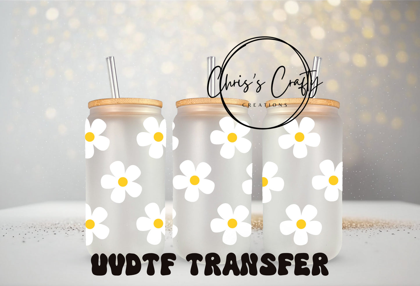 Boho Daisy Can Wrap – 16oz Glass Tumbler Wrap with Waterproof Permanent Adhesive