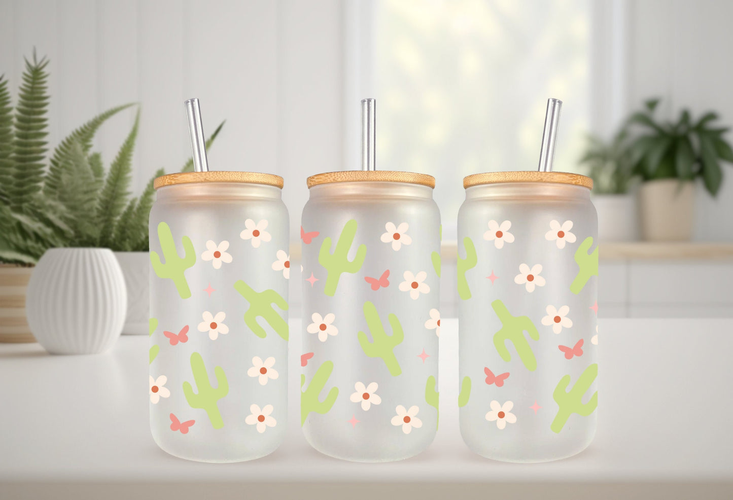 Cactus Wrap Decal - Waterproof Adhesive Cup Wrap for 16 oz Can Glass Tumbler