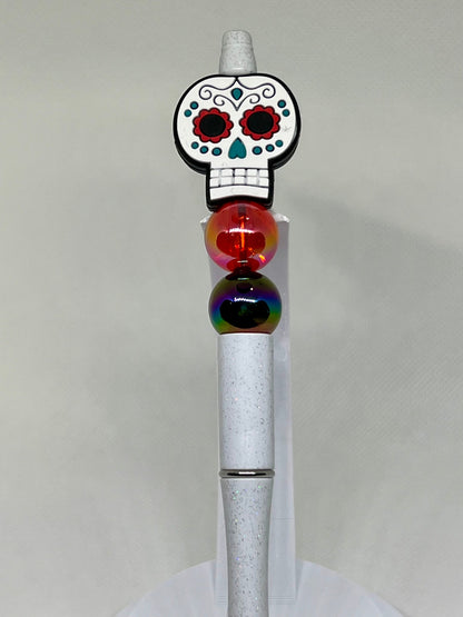 Beaded Sugar Skull Pen Beaded Pen, Sarcastic Pen, Fun Pens Acrylic Beads, Custom Pen, Retractable Ink Pen, Gifts, Graduation