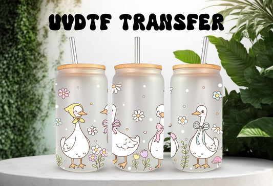 UVDTF Wrap Mother Goose 16oz Can Glass Mug Tumbler Wrap, White Goose, Ready to apply, Permanent Waterproof Adhesive
