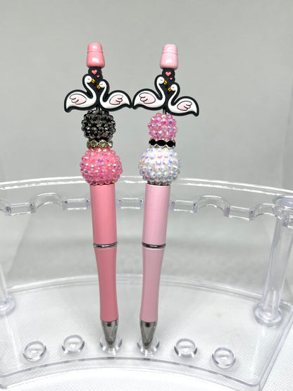 Cute Swans Pink Beaded Pen, Cat pen, Fun Pens Acrylic  Beads, Beaded Pen, Retractable Ink Pen, Gifts