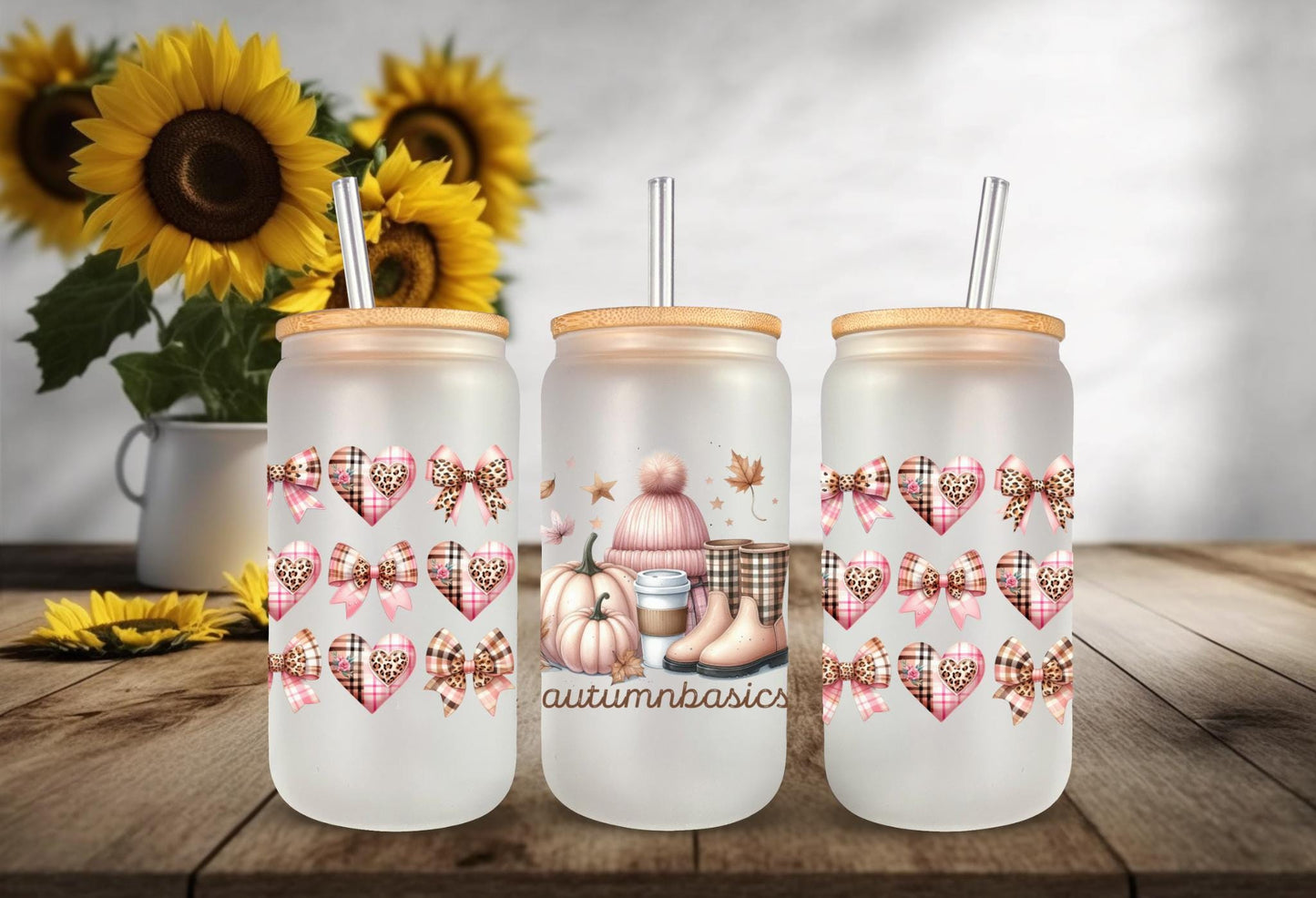 UVDTF Wrap Autumn Basics Coquette Bows Plaid Hearts for 16oz Can Glass Mug Tumbler,  Ready to Apply, Permanent Waterproof Adhesive