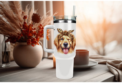 UVDTF Wrap Cute Golden Retriever Leopard Bandana for 16oz can glass Mug Tumbler, Ready to apply, Permanent Waterproof Adhesive, Double Sided option