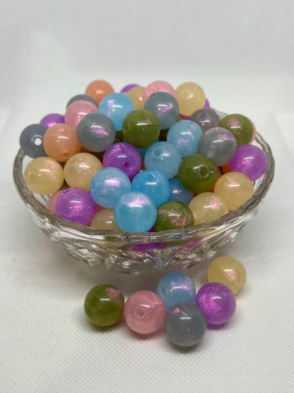 16mm Luminous Glitter Acrylic Beads, Acrylic Gumball Beads in Bulk, 16mm Beads, 16mm Bubble Gum Beads, DIY ideas, Chunky Beads