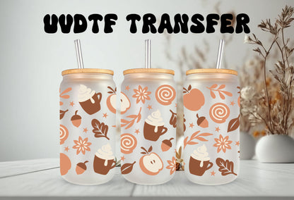 UVDTF Wrap Autumn Coffee Spice 16oz Can Glass, Mug, Tumbler, Ready to Apply, Permanent Waterproof Adhesive