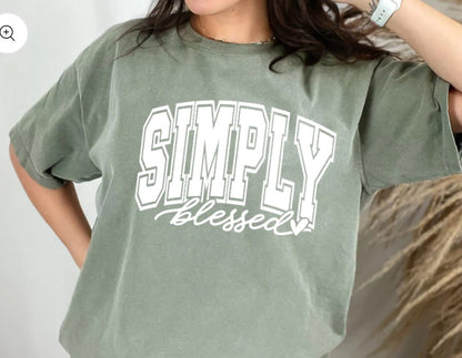 Screen Print Transfer Simply Blessed Heart Single Color | Ready to Press | Screen Print Transfer | White Ink Screen Print Transfer