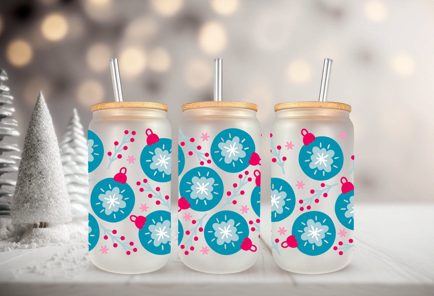 Can Glass Wrap - Christmas Ornament Adhesive Cup Wrap for 16oz Tumbler, Double Sided
