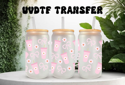 UVDTF Wrap Coquette Bows Tumbler 16oz Can Glass Wrap Mug Tumbler, Bow Wrap, Ready to Apply, Permanent Waterproof Adhesive