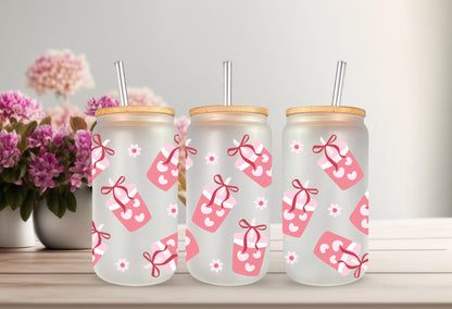 UVDTF Wrap Iced Coffee Floral 16oz Can Glass Wrap Mug Tumbler, Ready to Apply, Permanent Waterproof Adhesive