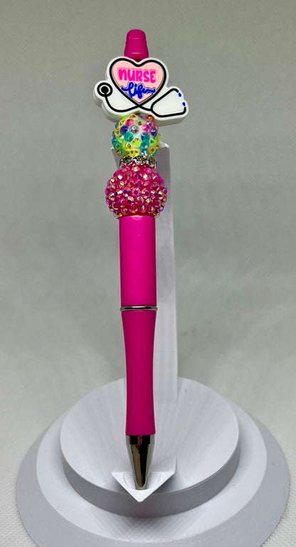 Beaded Pens, Nurse Life Fun Pens Acrylic Rhinestone Beads, Beaded Pen, Retractable Ink Pen, Gifts