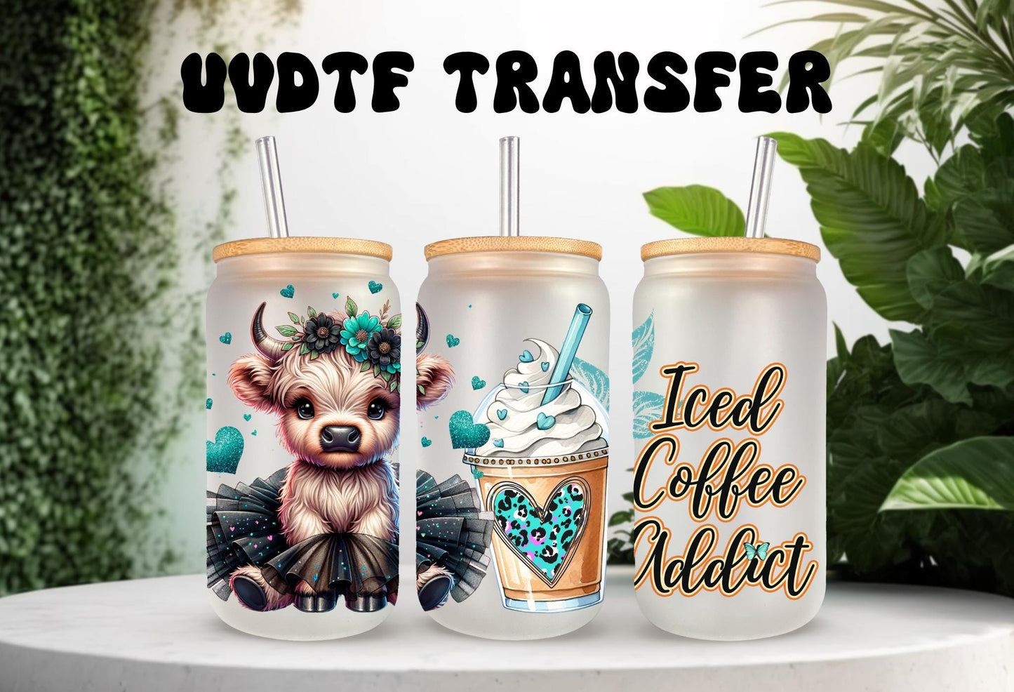 UVDTF Wrap Highland Cow Tutu Iced Coffee