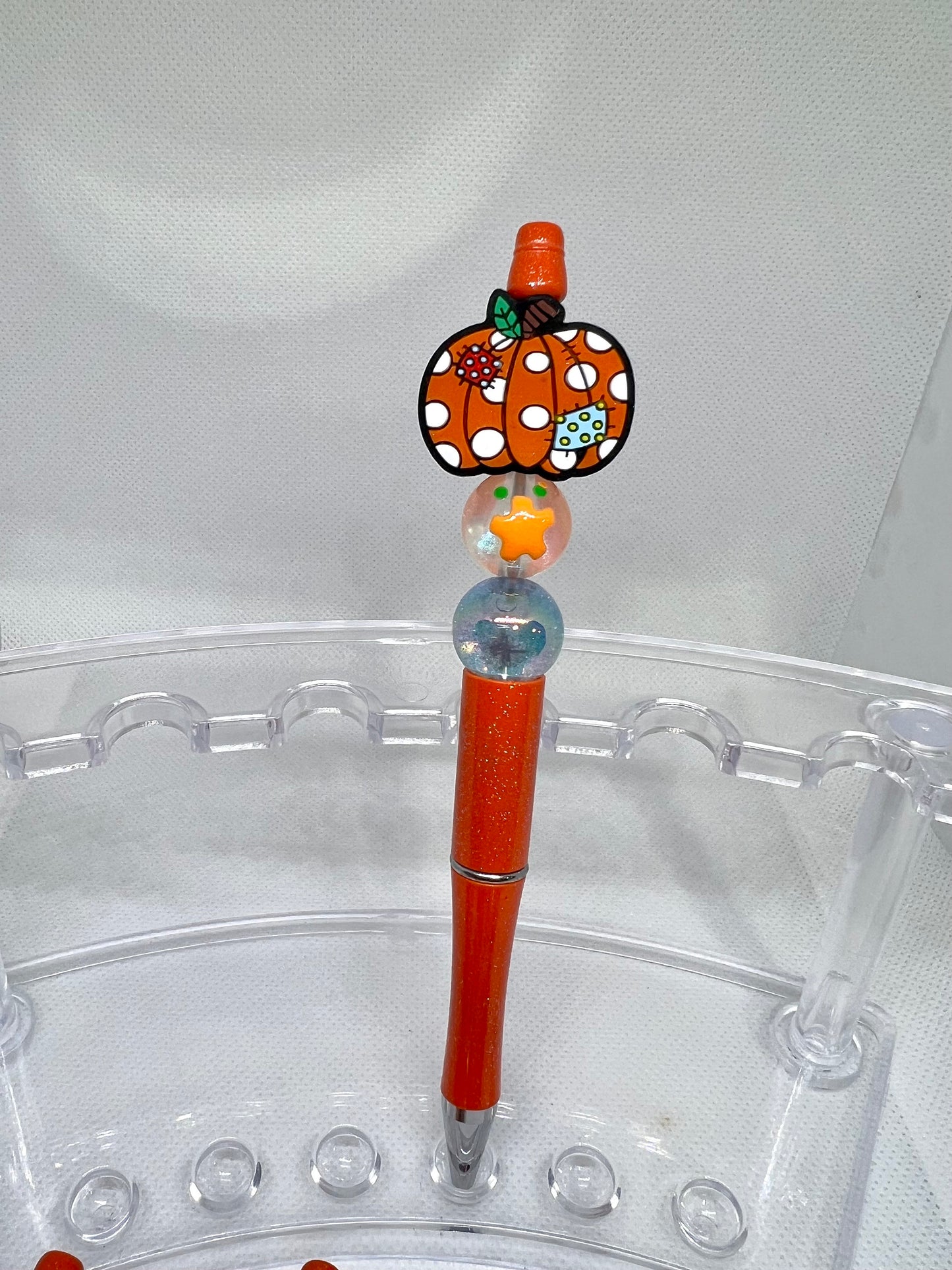 Beaded Pen Fall Pumpkin Polka Dots, Fun Pens Acrylic Beads, Custom Pen, Retractable Ink Pen, Gifts for her, Teacher, Nurses, Medical