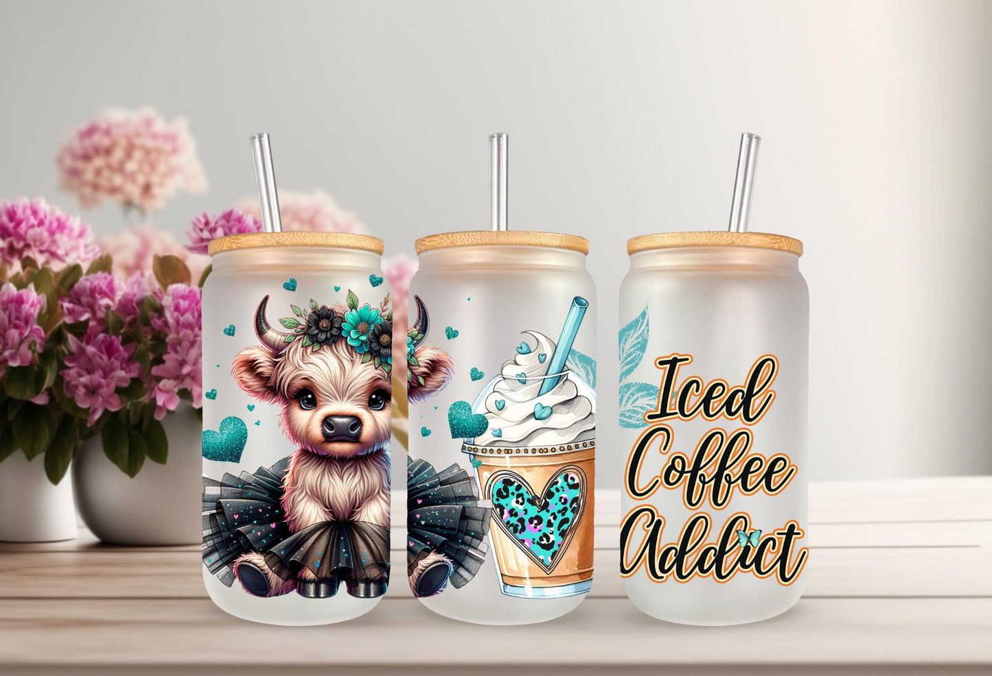 UVDTF Wrap Highland Cow Tutu Iced Coffee