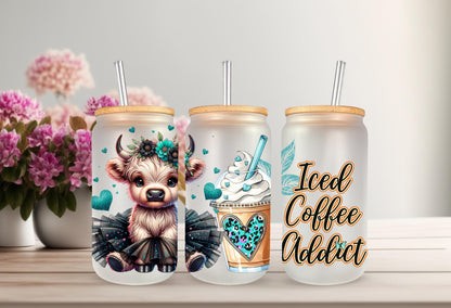 UVDTF Wrap Highland Cow Tutu Iced Coffee
