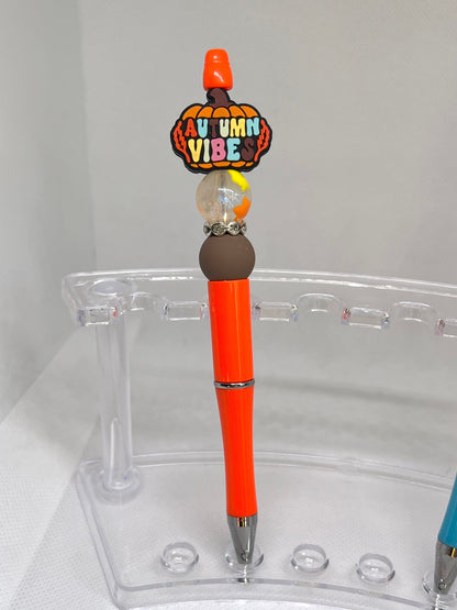 Beaded Pen Autumn Vibes Pumpkin, Fun Pens Acrylic Beads, Custom Pen, Retractable Ink Pen, Gifts for her, Teacher, Nurses, Medical