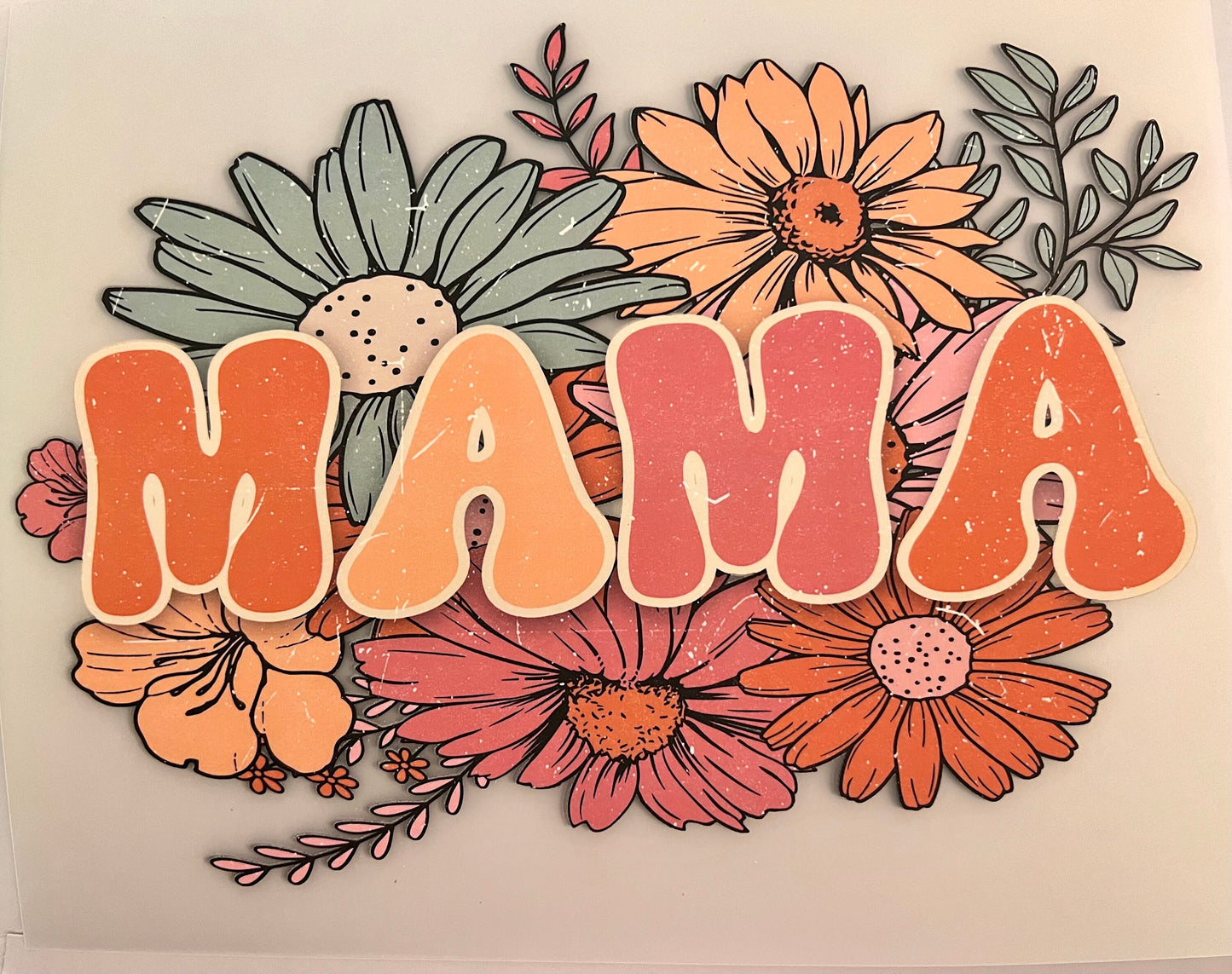 Screen Print Transfer Mama Floral Boho Print Transfer | Ready to Press | Screen Print Transfer | Full Color Matte Clear Transfer