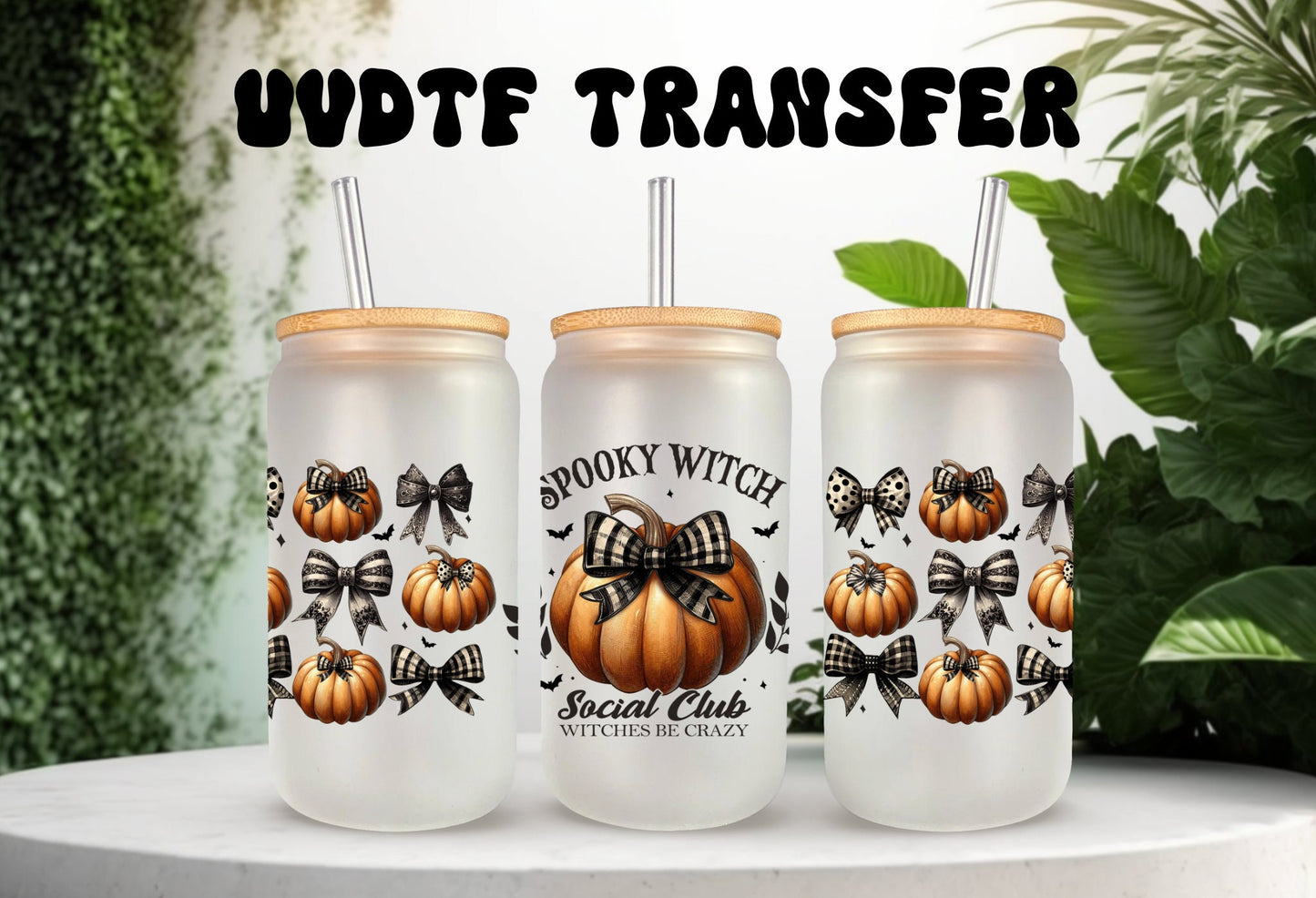 UVDTF Wrap Spooky Witch Social Club Coquettes Bows 16oz Can Glass, Mug, Tumbler, Double Sided Print Option, Ready to apply,