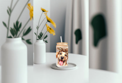 UVDTF Wrap Cute Labrador Yellow 16oz Can Glass Wrap, Mug Tumbler, Ready to apply, Permanent Waterproof Adhesive