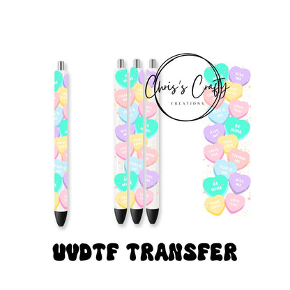 UVDTF Pen Wrap Valentines Conversation Hearts, Heart Wrap, Ready to Apply, Permanent Waterproof Adhesive