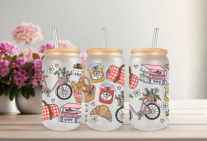 UVDTF Wrap Retro Spring Picnic 16oz Can Glass Mug Tumbler Wrap, Picnic Wrap, Ready to apply, Permanent Adhesive, Double sided option