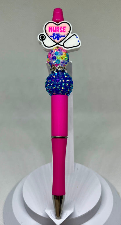 Beaded Pens, Nurse Life Fun Pens Acrylic Rhinestone Beads, Beaded Pen, Retractable Ink Pen, Gifts