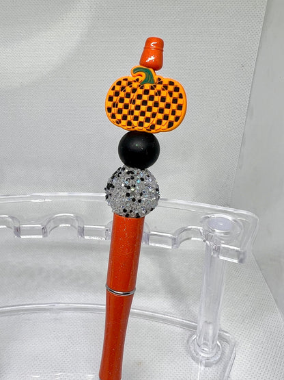 Beaded Pen Fall Pumpkin Checkered, Fun Pens Acrylic Beads, Custom Pen, Retractable Ink Pen, Gifts for her, Teacher, Nurses, Medical