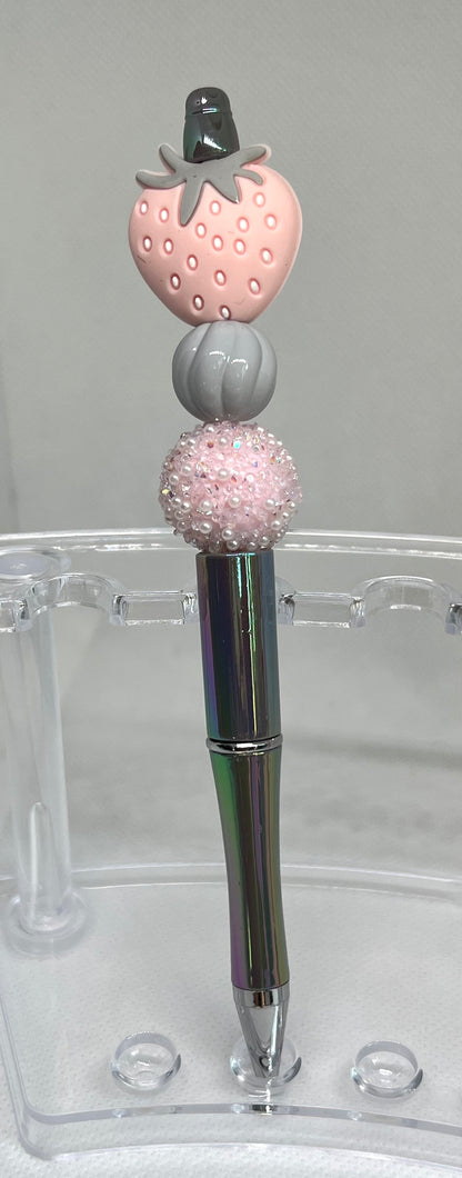 Beaded Pen Pink Strawberry Fruit, Fun Pens Acrylic Beads, Custom Pen, Retractable Ink Pen, Gifts for her, Teacher, Nurses, Medical
