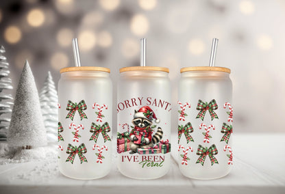 UVDTF Wrap Sorry Santa I’ve Been Feral Racoon Coquettes Bows 16oz Can Glass, Mug,  40oz  Tumbler, Ready to apply, Christmas Wrap