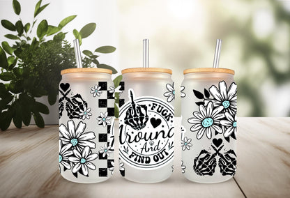 UVDTF Wrap Sarcastic Funny Saying 16oz Can Glass Mug Tumbler, Floral Wrap, Ready to Apply, Permanent Waterproof Adhesive