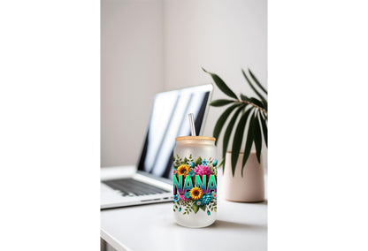 UVDTF Wrap Floral Nana for 16oz Can Glass Mug Tumbler, Grandmother Wrap, Ready to Apply, Permanent Waterproof Adhesive