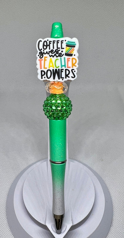 Coffee Give Teacher Powers Beaded Pen, Fun Pens Acrylic  Beads, Beaded Pen, Retractable Ink Pen, Gifts