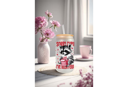 UVDTF Wrap Valentine Racoon Sorry I've Been Feral 16oz Can Glass Mug Tumbler, Racoon Wrap, Ready to Apply, Permanent Waterproof Adhesive