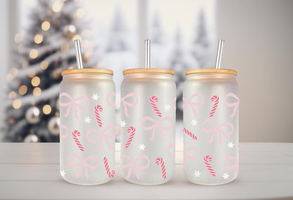 UVDTF Wrap Candy Canes Coquette Bows for 16oz Can Glass, Mug, Tumbler, Ready to apply, Waterproof Permanent Adhesive