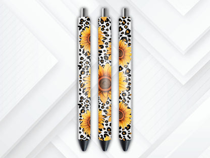 UVDTF Pen Wrap Sunflower Leopard Pen, Ink Joy Pen, Metal Glitter Pen, Ready to Apply, Permanent Adhesive Waterproof