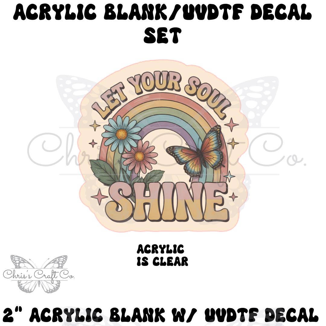 Acrylic Blank Let it Sine Rainbow UVDTF Decal Set, DIY Badge Reels, Retro Blank UVDTF sticker, Unfinished Badge Reel