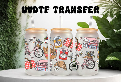 UVDTF Wrap Retro Spring Picnic 16oz Can Glass Mug Tumbler Wrap, Picnic Wrap, Ready to apply, Permanent Adhesive, Double sided option