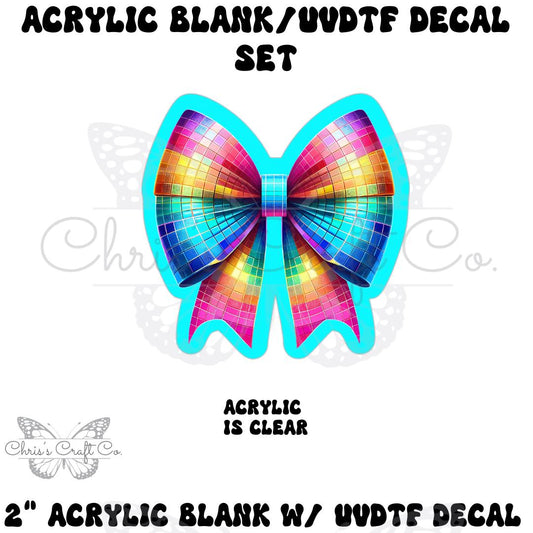 Disco Bow Acrylic Blank Decal Set, DIY Badge Reels, Bow Blank and UVDTF sticker, Unfinished Badge Reel, Badge Reel Blanks