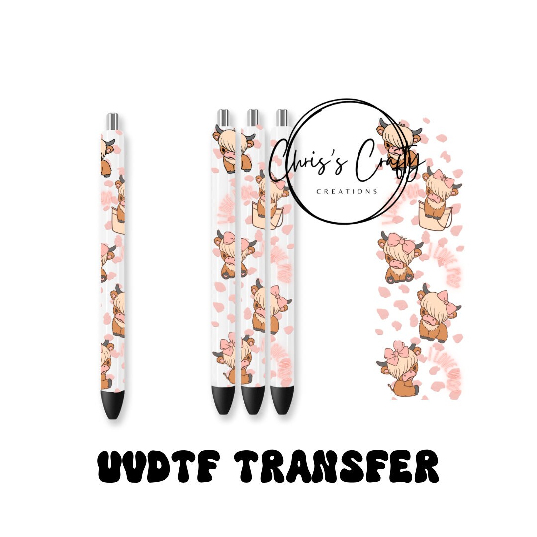 UVDTF Wrap Cute Highland Cow For Pens, Cow Pen Wrap, Ready to Apply, Permanent Waterproof Adhesive