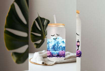 UVDTF Wrap Spooky Bats Pumpkins Haunted House 16 oz Can Glass, Mug,  40 oz  Wrap, Ready to apply, Permanent Adhesive, Double sided print