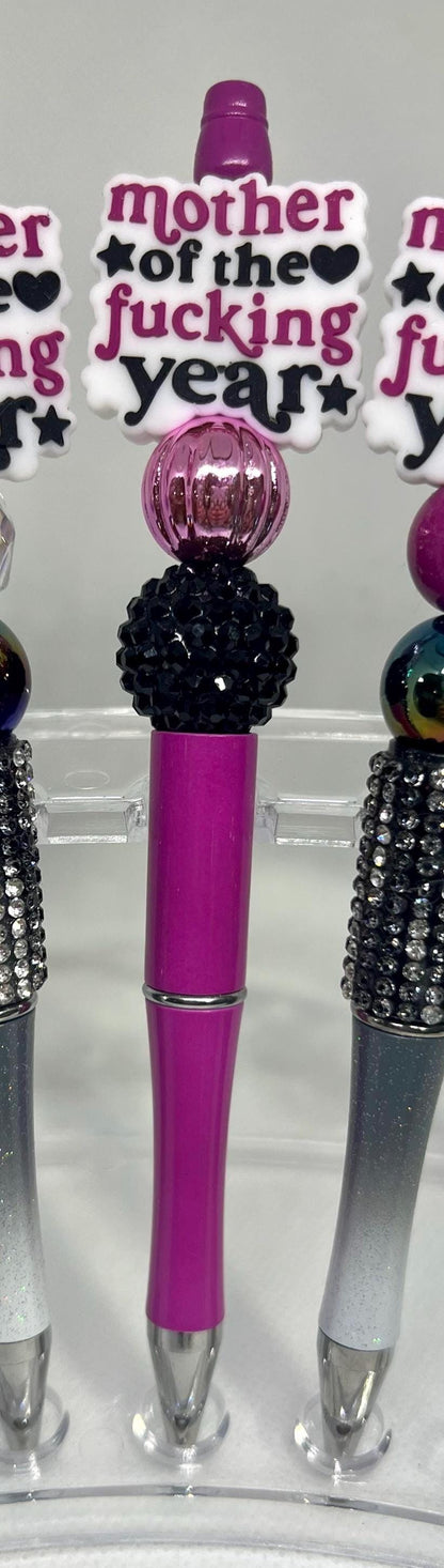 Beaded Pen Mother of the F*cking Year, Sarcastic Pen, Fun Pens Acrylic Beads, Custom Pen, Retractable Ink Pen, Graduation
