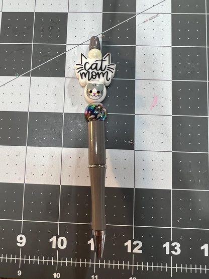 Cat Mom Black Beaded Pen, Sarcastic Pen, Fun Pens Acrylic Beads, Custom Pen, Retractable Ink Pen, Graduation
