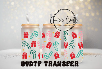 UVDTF WRAPS Christmas Wrap Bundle Set of 4 for 16oz Can Glass Mug Tumbler, Ready to Apply, Permanent Waterproof Adhesive