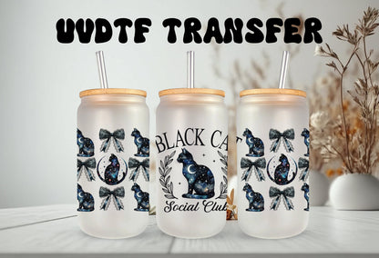 UVDTF Wrap Black Cat Social Club Coquettes Bows 16 oz Can Glass, Mug, Tumbler, Ready to Apply, Permanent Waterproof Adhesive