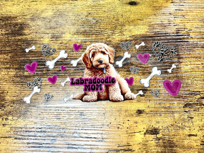 UVDTF Wrap Labradoodle Mom for 16oz Can Glass Mug Tumbler, Ready to Apply, Permanent Waterproof Adhesive