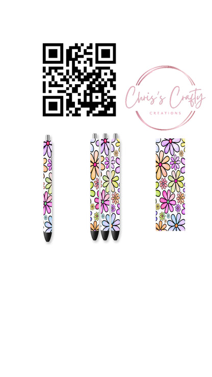 UVDTF Pen Wrap Groovy Flowers, Ready to Apply, Permanent Waterproof Adhesive, Bundle and Save