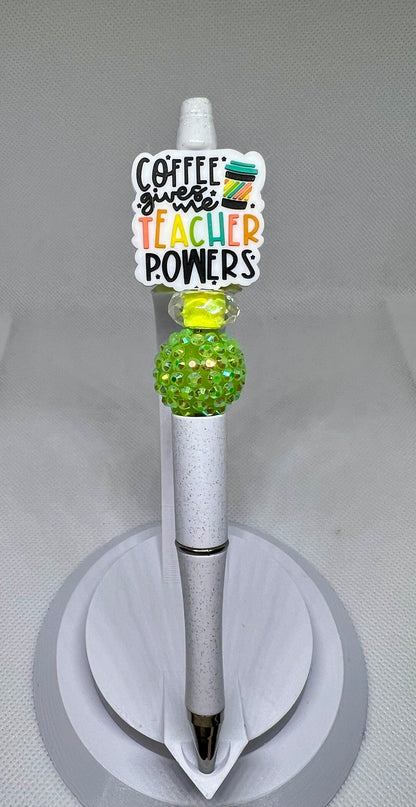 Coffee Give Teacher Powers Beaded Pen, Fun Pens Acrylic  Beads, Beaded Pen, Retractable Ink Pen, Gifts