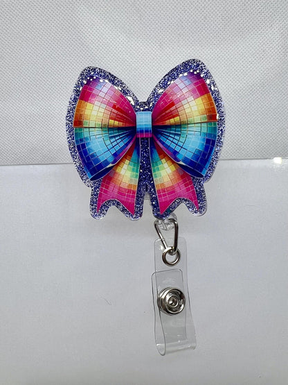 Disco Bow Acrylic Blank Decal Set, DIY Badge Reels, Bow Blank and UVDTF sticker, Unfinished Badge Reel, Badge Reel Blanks